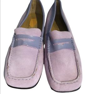 Jerry  Lewis suede lilac penny loafers shoes square toe size 7W